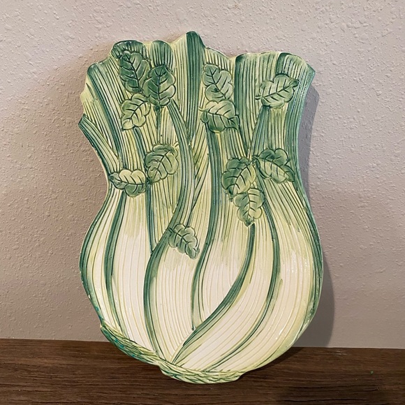 Vintage Italian Majalico Celery Trivet Decorative Plaque by Ceramiche Leonardo - Picture 2 of 12